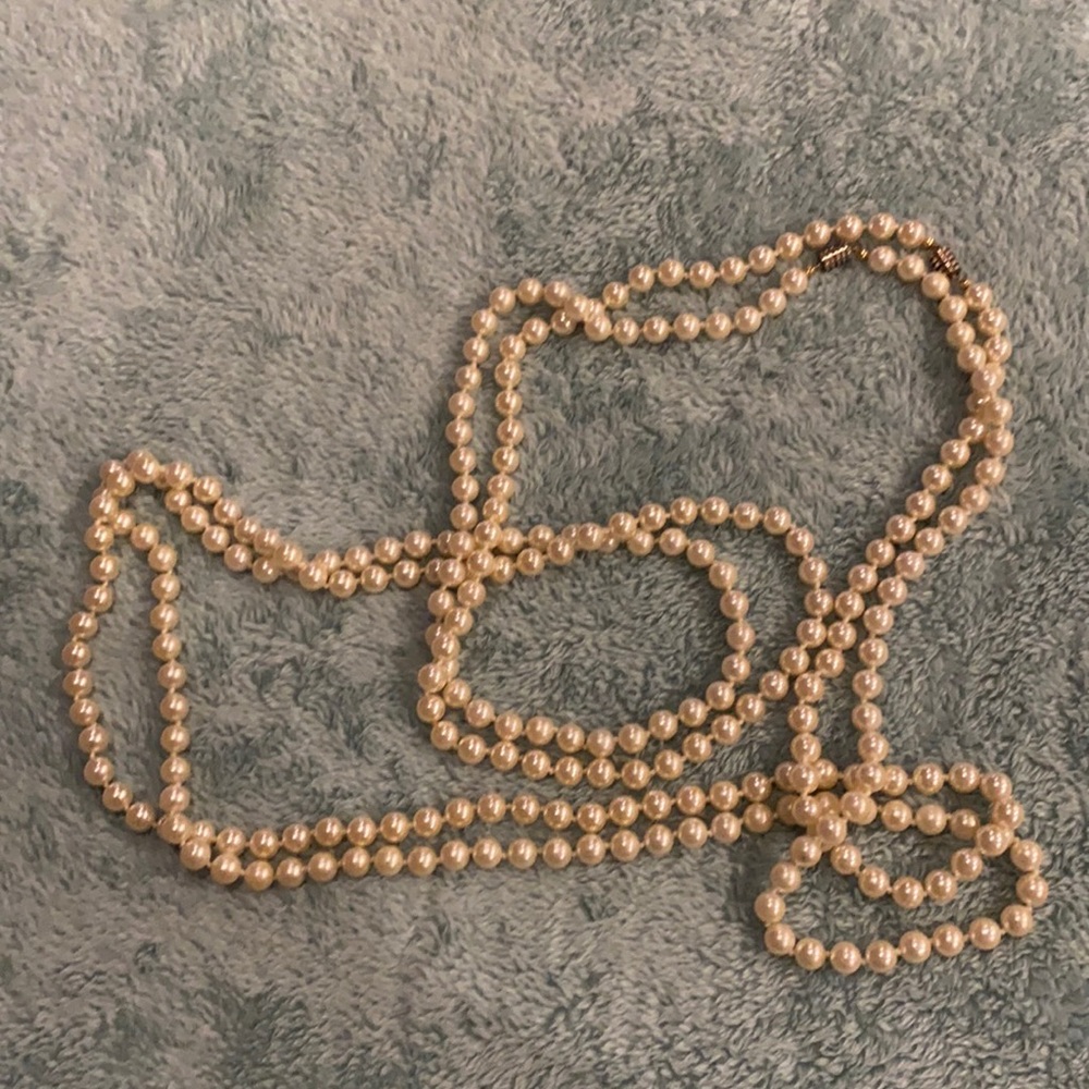 Two Extra Long Faux Pearl Necklaces